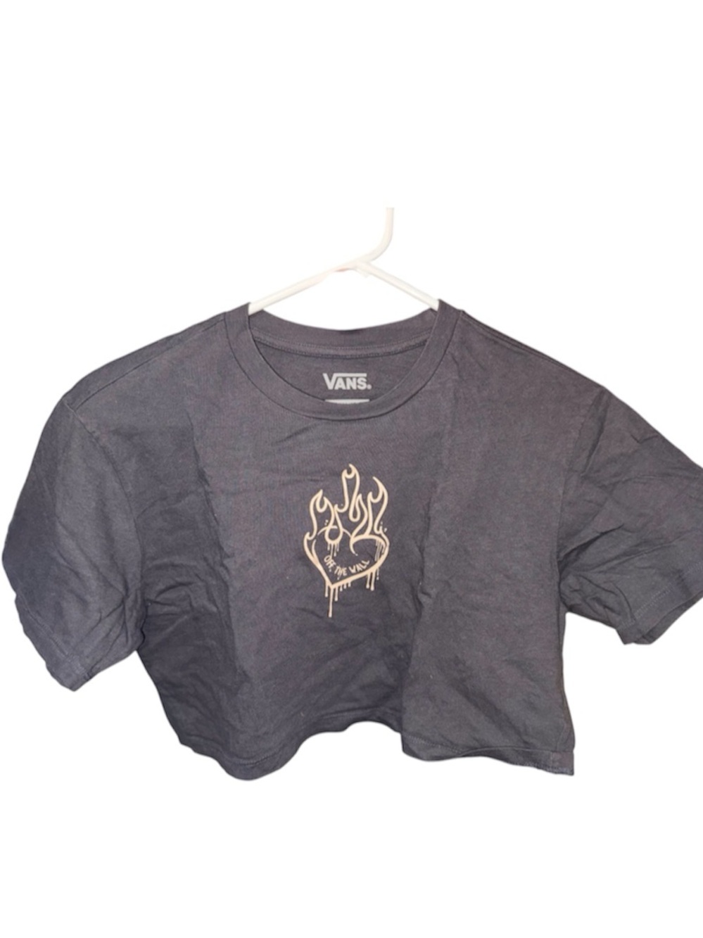 Vans Women's Black Crop Tee with Cream Flame Heart